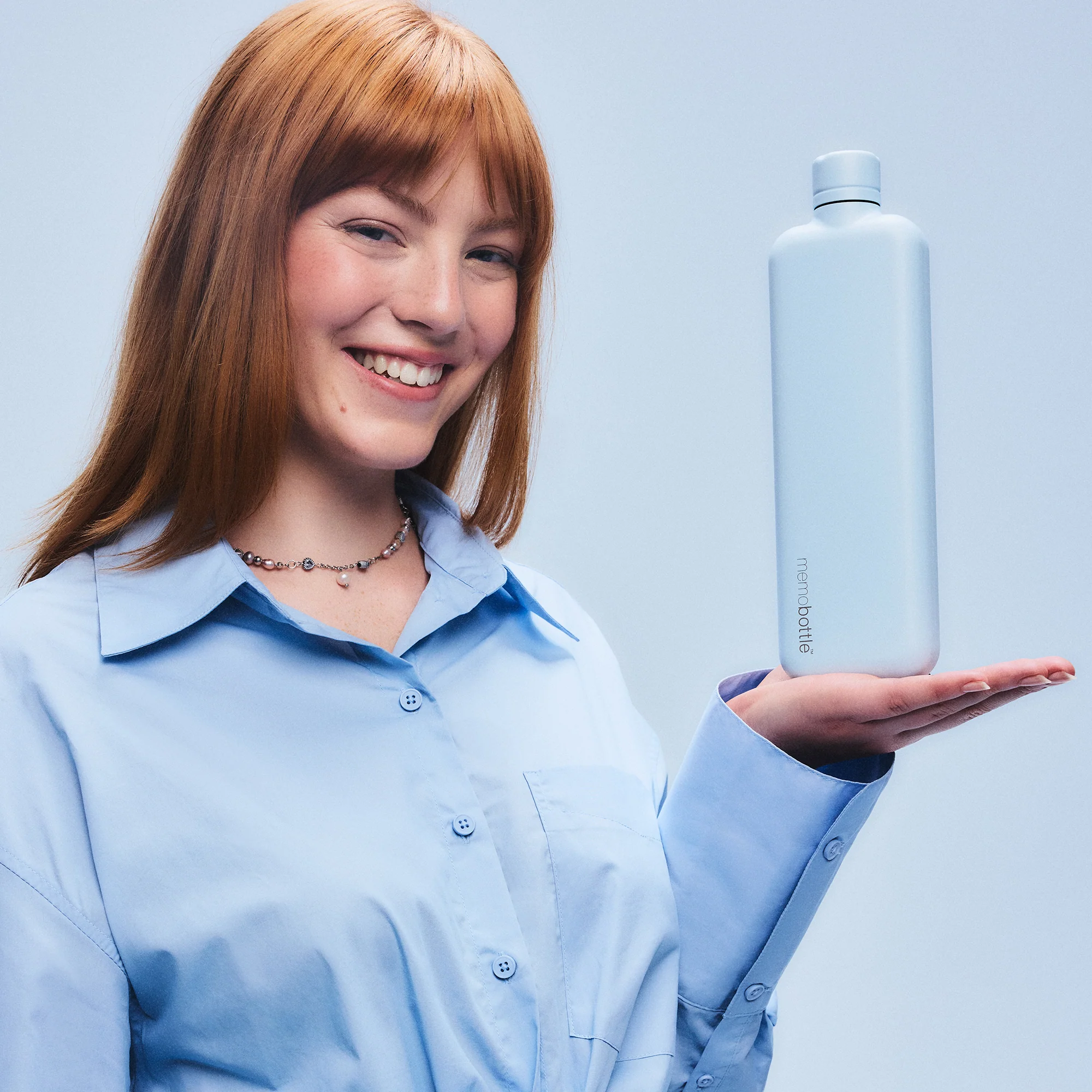 Slim memobottle (Stainless Steel) - Powder Blue - Image 4